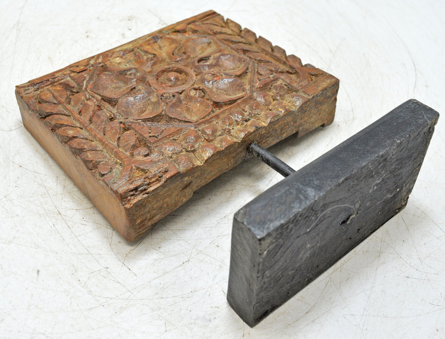 Antique Wooden Floral Carving Panel Plaque on Stand Original Old Hand Carved