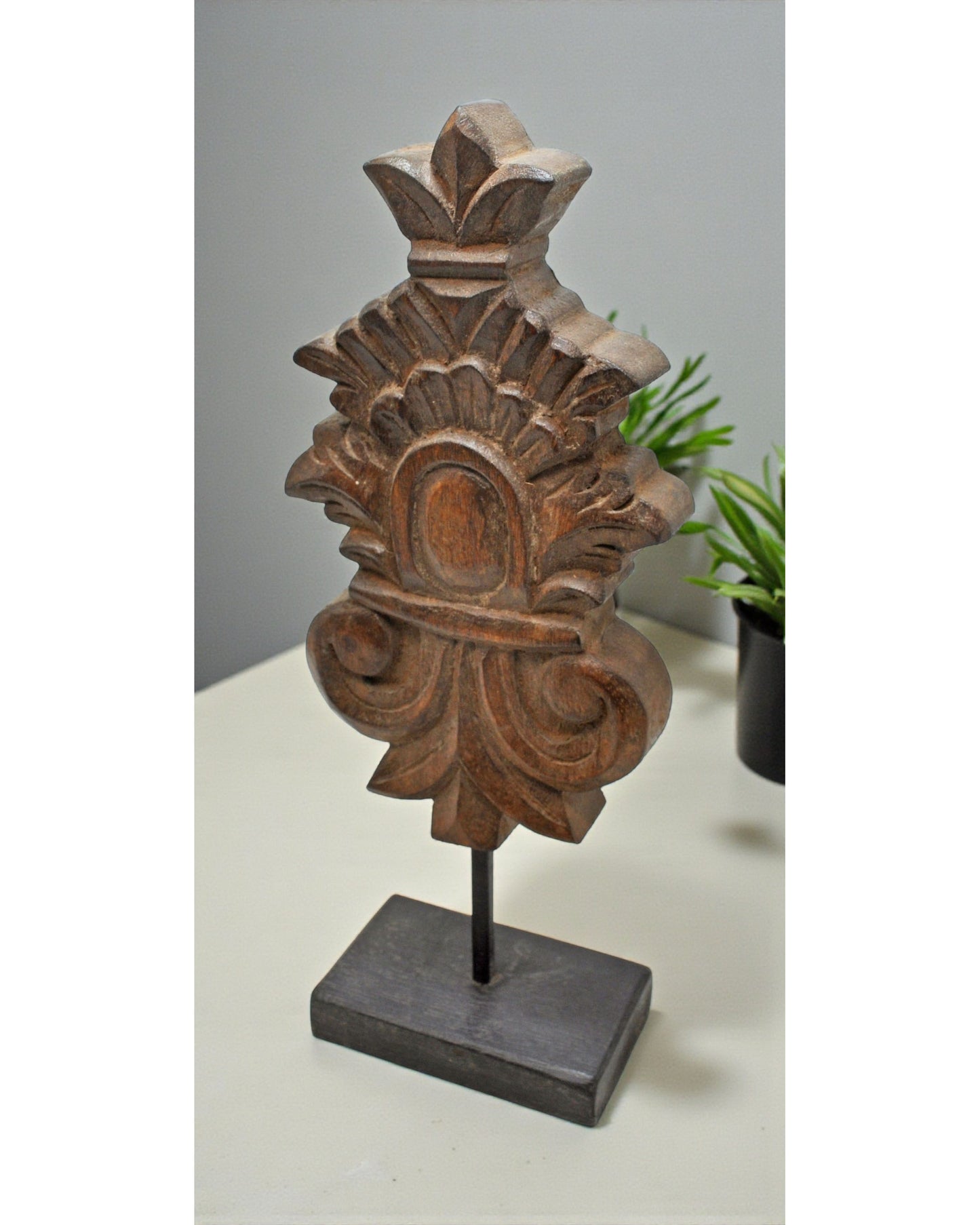 Hand Carved Wooden Floral Carving Panel on Stand