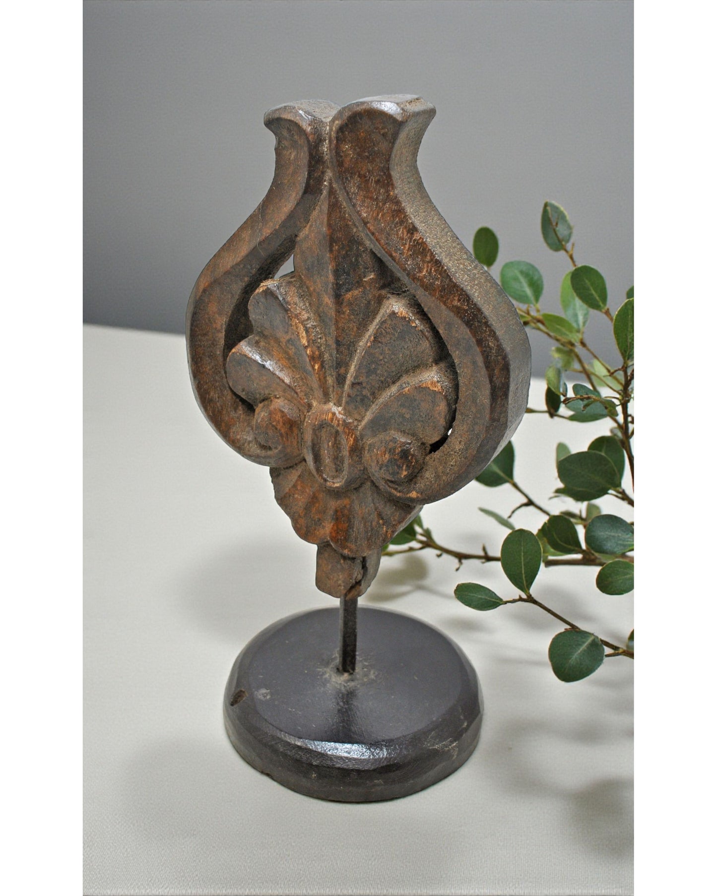 Hand Carved Wooden Floral Carving Panel on Stand