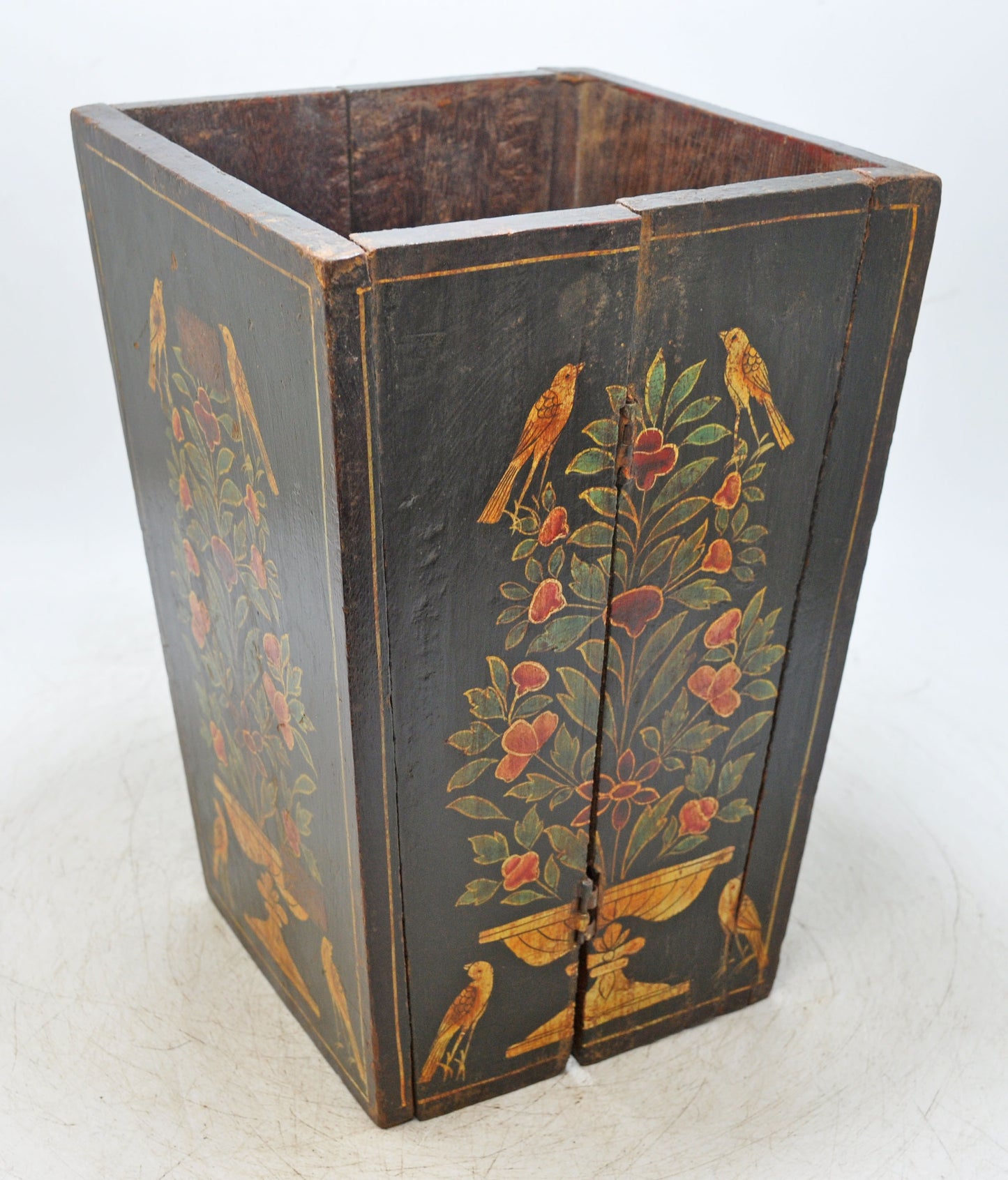 Vintage Wooden Foldable Planter Pot Original Old Fine Floral Painted