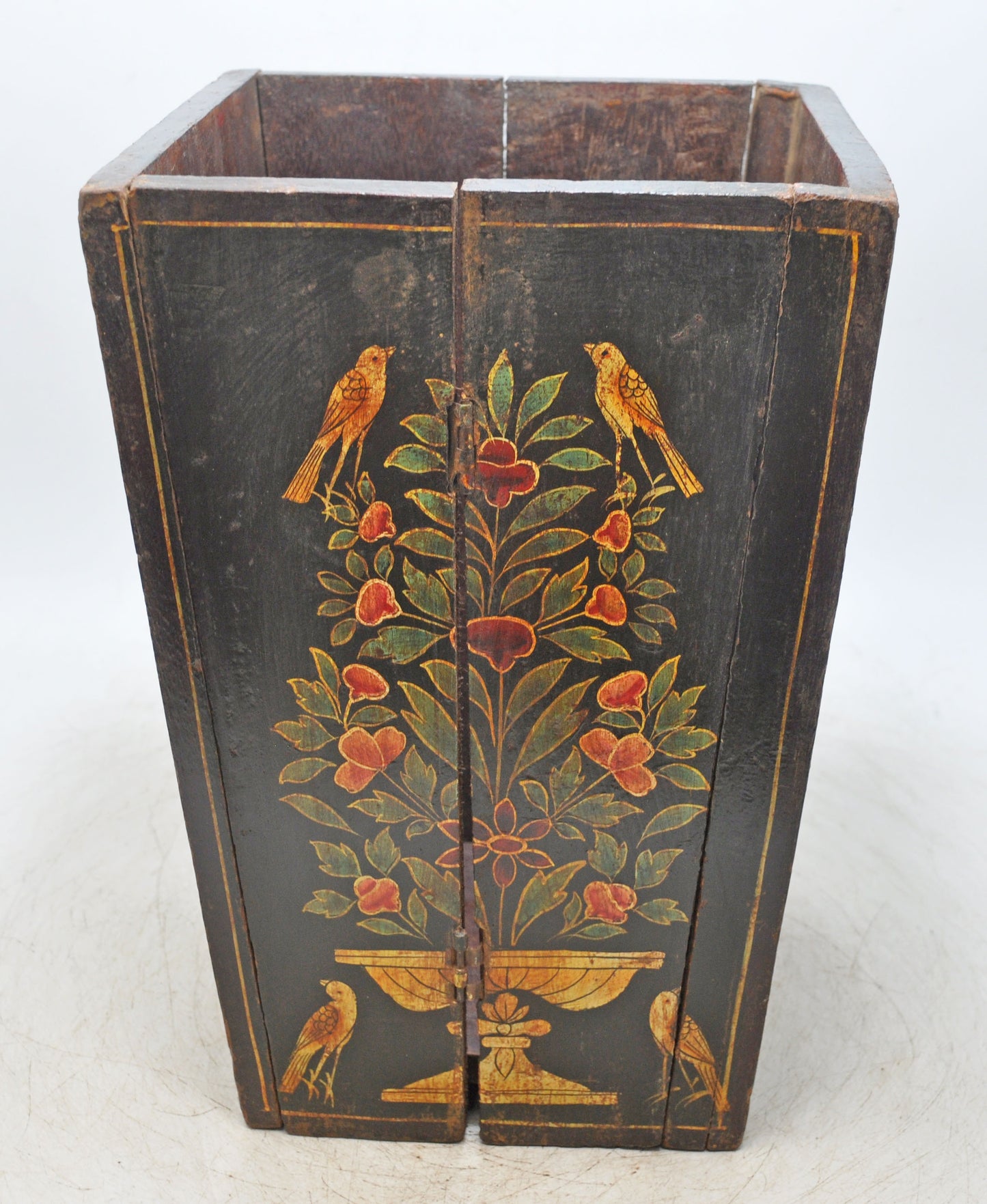 Vintage Wooden Foldable Planter Pot Original Old Fine Floral Painted