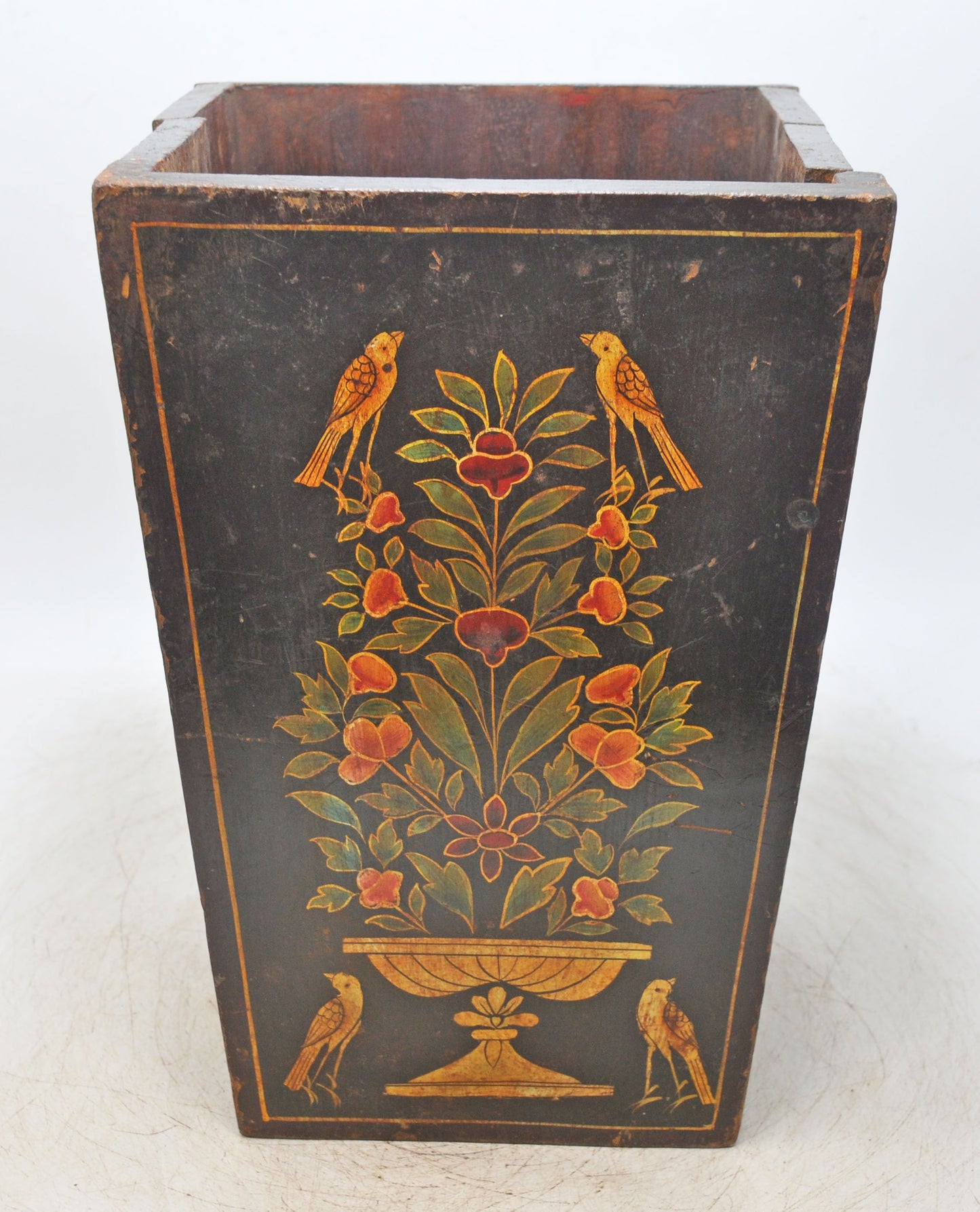 Vintage Wooden Foldable Planter Pot Original Old Fine Floral Painted