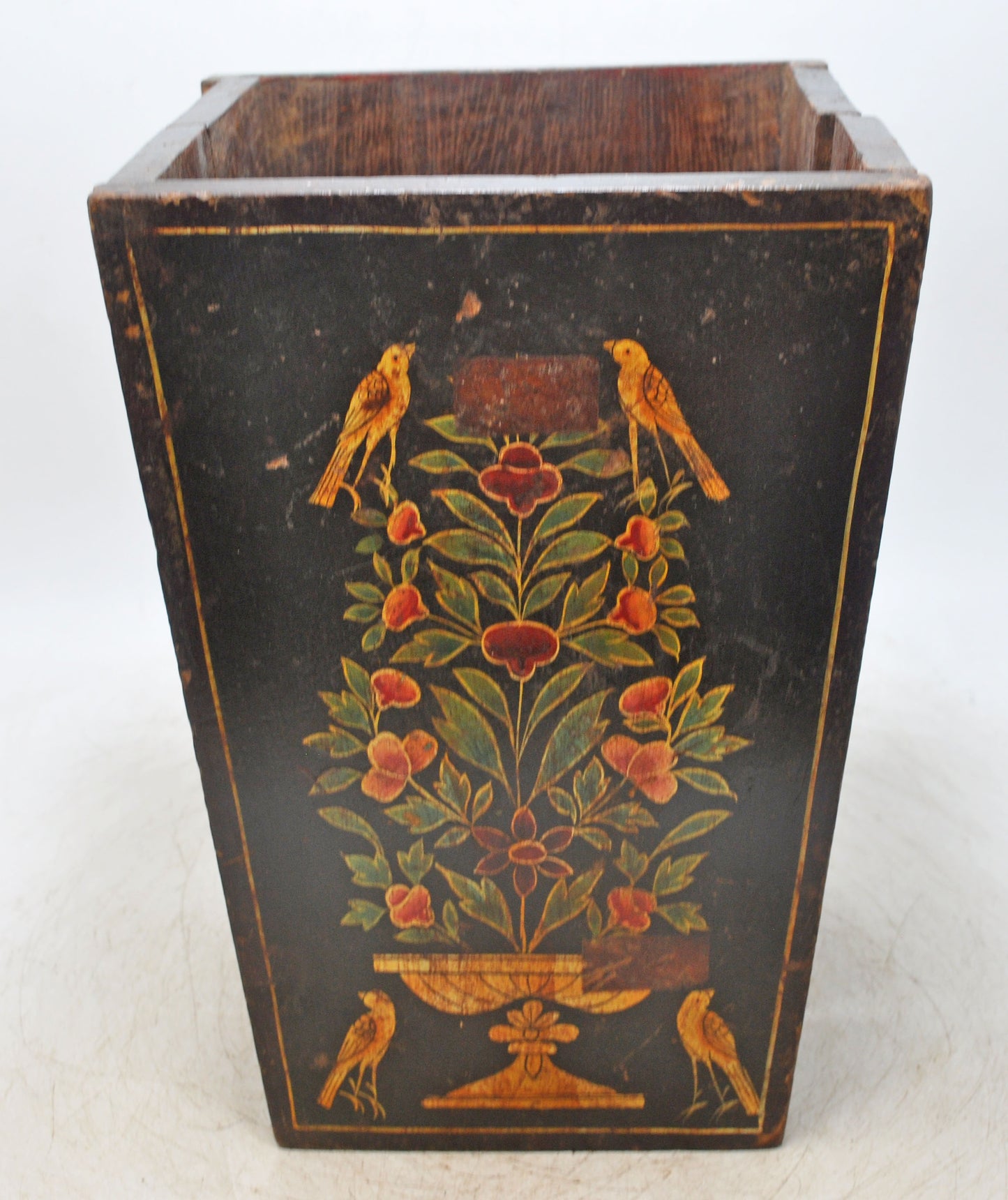 Vintage Wooden Foldable Planter Pot Original Old Fine Floral Painted