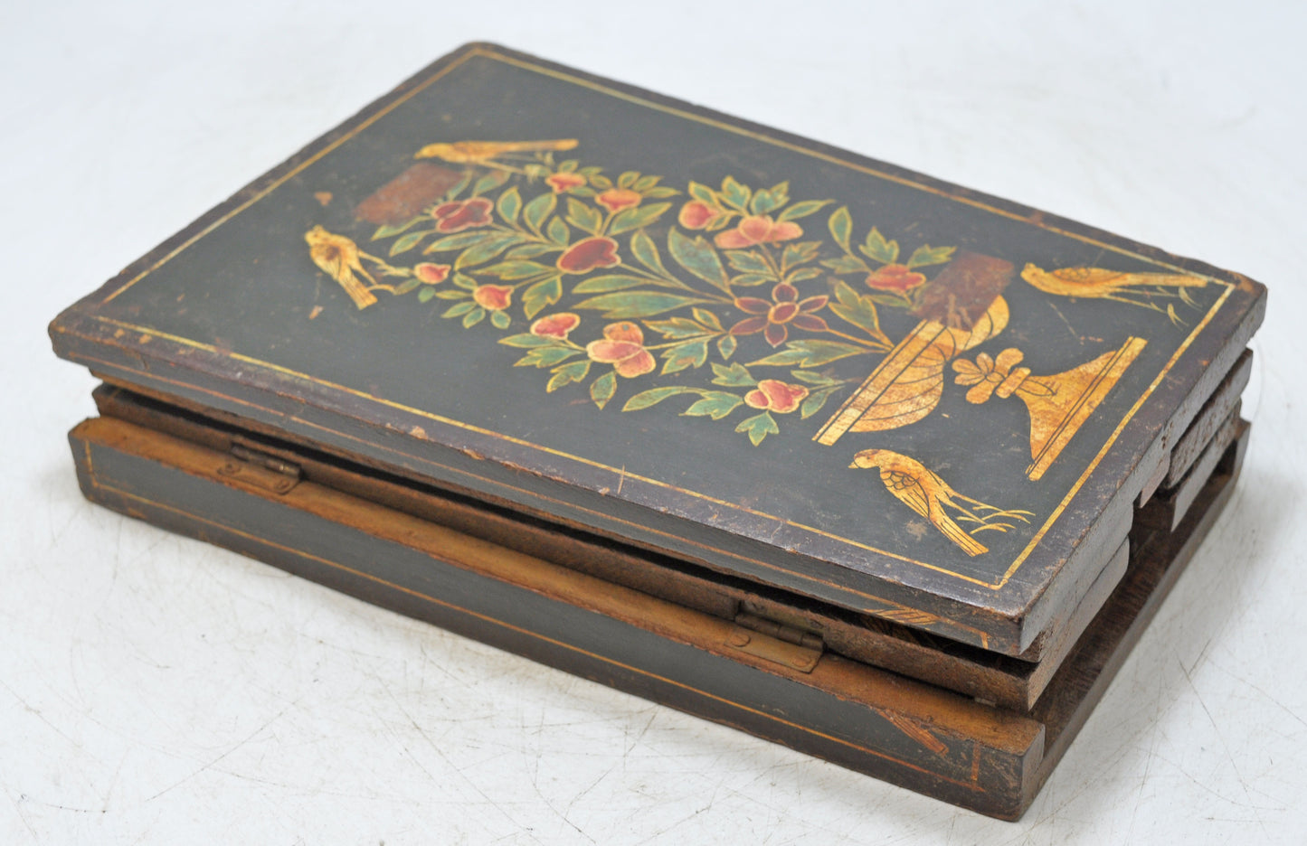 Vintage Wooden Foldable Planter Pot Original Old Fine Floral Painted