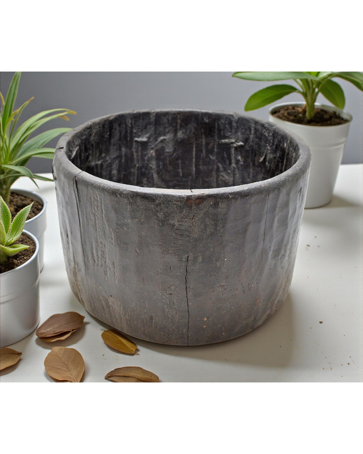 Antique Wooden Round Kitchenware Salt Spice Bowl Original Old Hand Carved