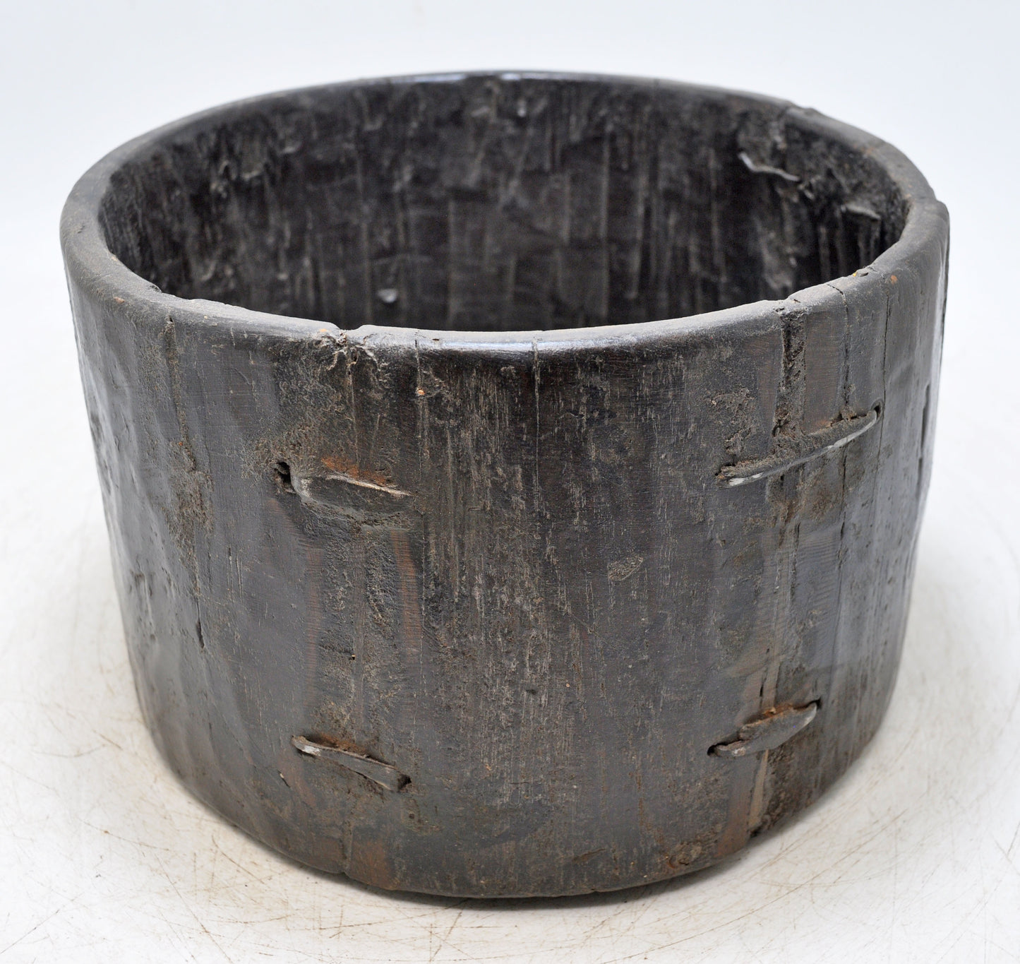 Antique Wooden Round Kitchenware Salt Spice Bowl Original Old Hand Carved