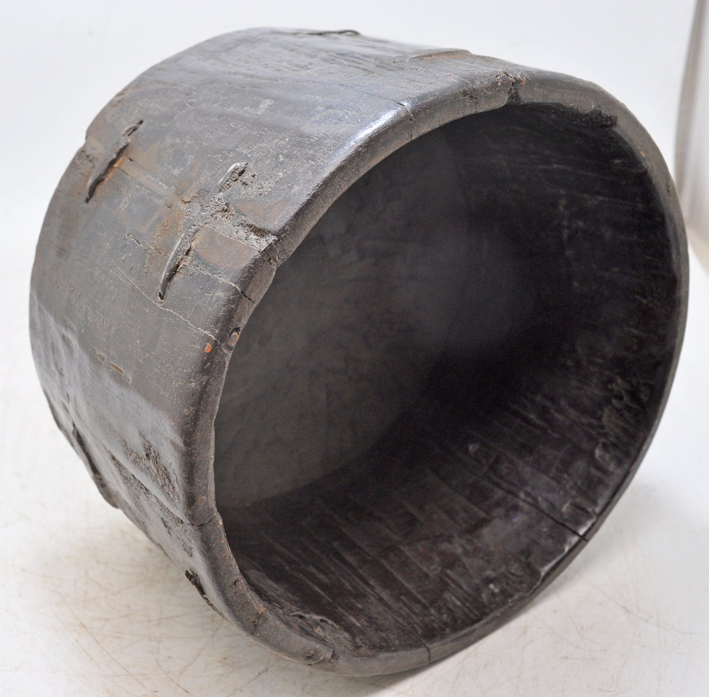 Antique Wooden Round Kitchenware Salt Spice Bowl Original Old Hand Carved