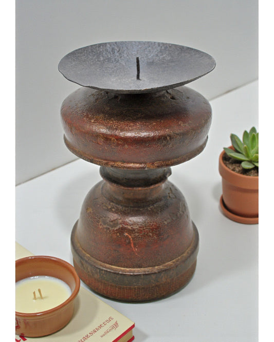 Antique Wooden Paga Leg Candle Holder Stand Original Old Hand Carved Painted