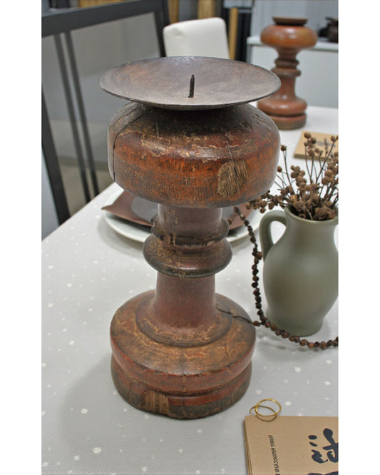 Antique Wooden Paga Leg Candle Holder Stand Original Old Hand Carved Painted