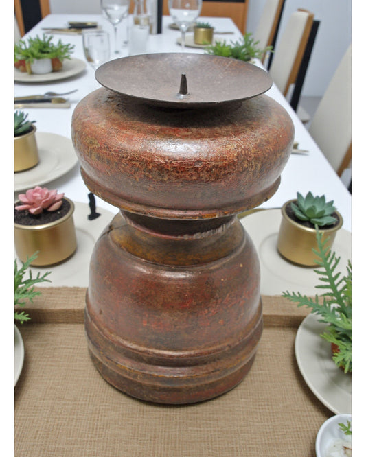 Antique Wooden Paga Leg Candle Holder Stand Original Old Hand Carved Painted