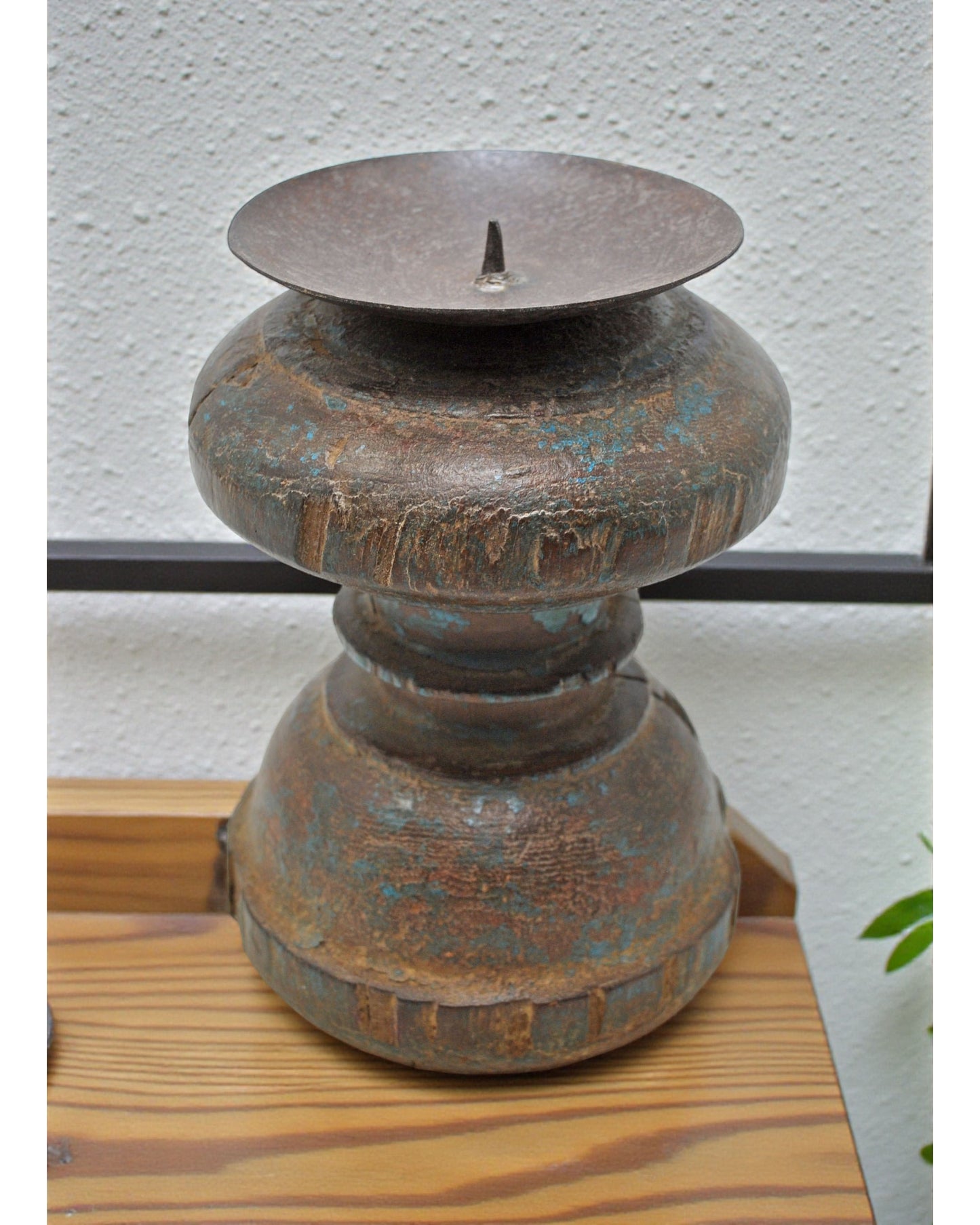 Antique Wooden Paga Leg Candle Holder Stand Original Old Hand Carved Painted