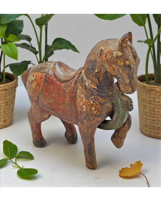 Vintage Wooden Horse Figurine Original Old Hand Crafted Painted