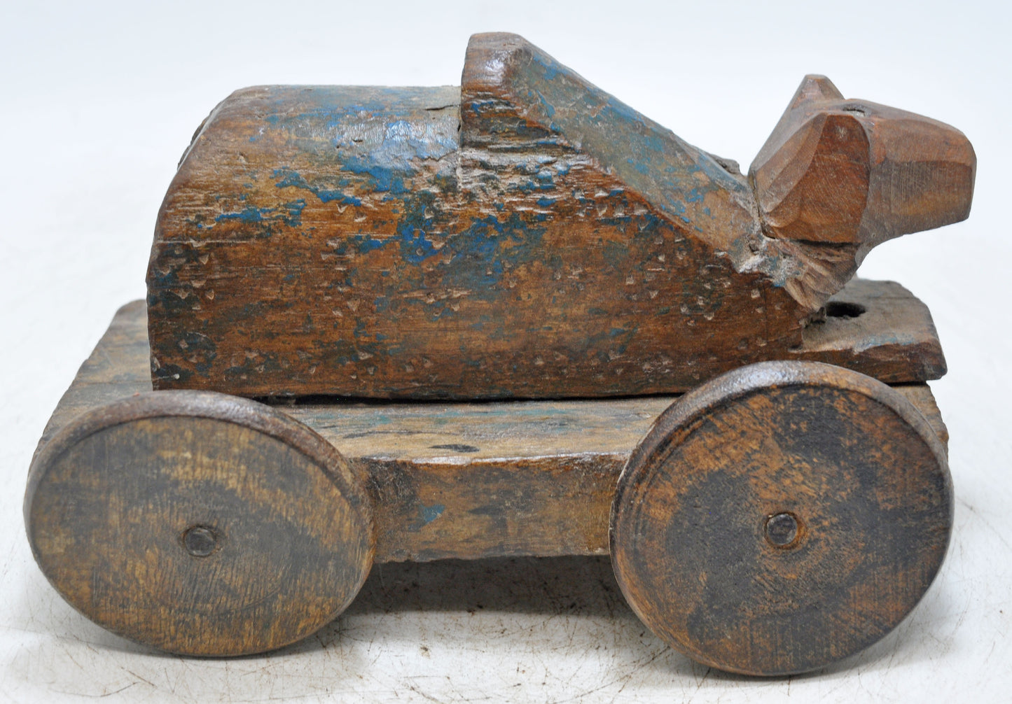 Antique Wooden Cow on Wheels Figurine Original Old Hand Carved