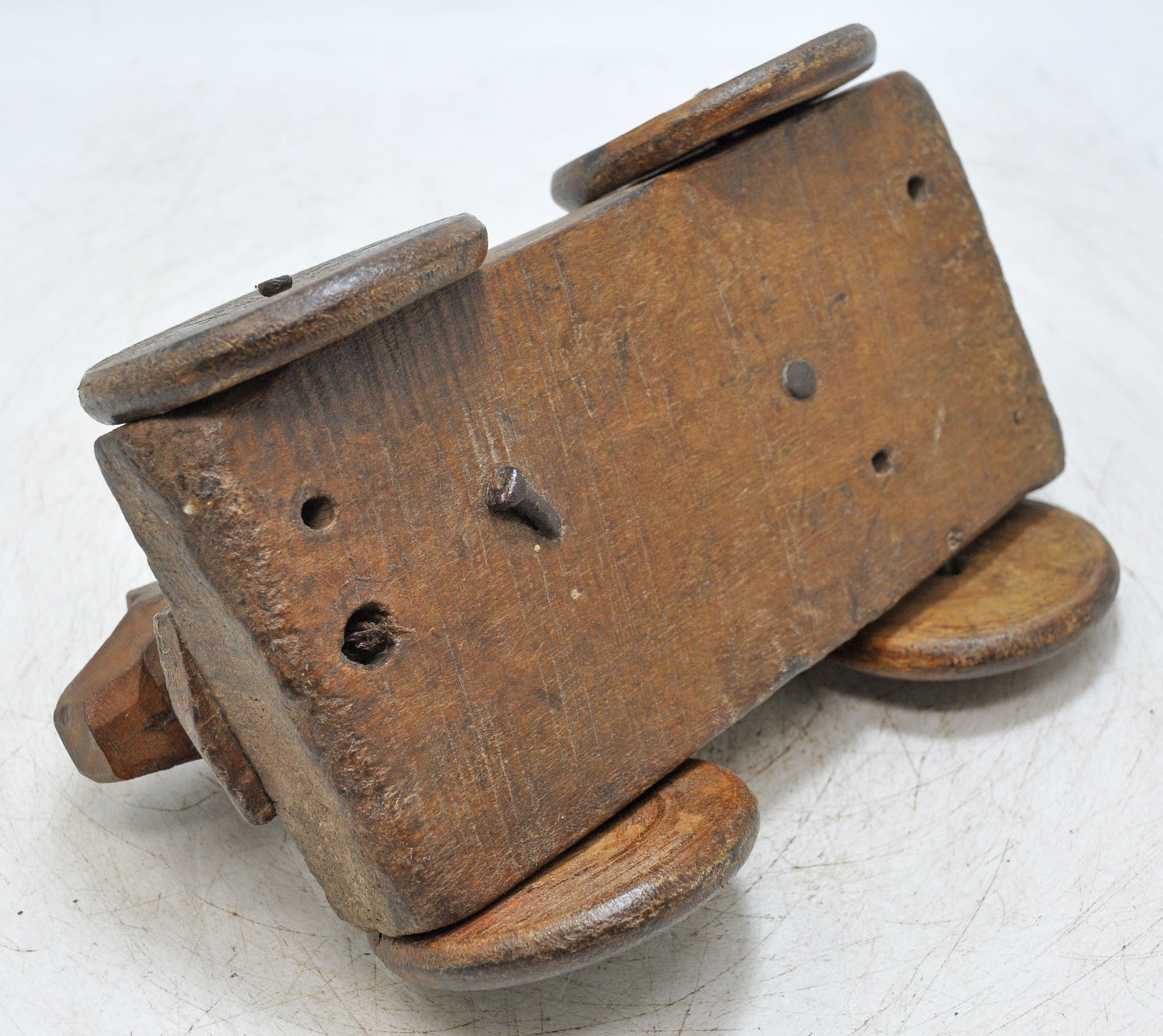 Antique Wooden Cow on Wheels Figurine Original Old Hand Carved