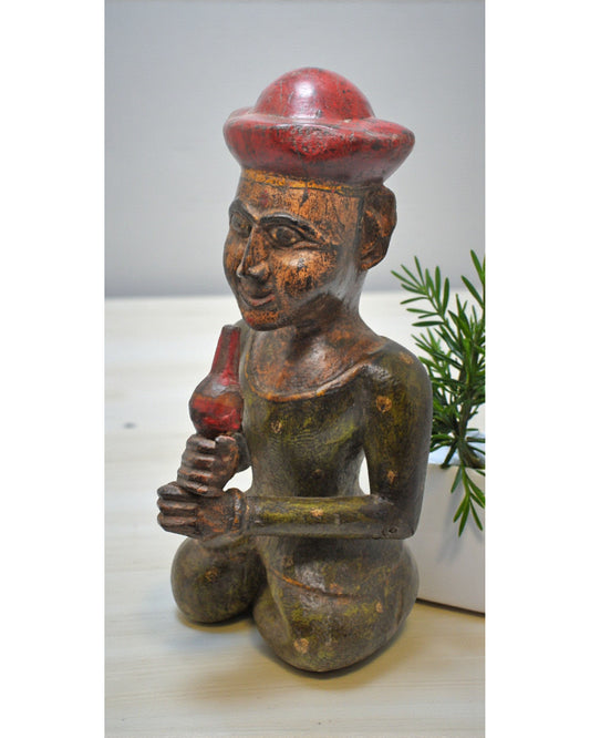 Vintage Wooden Large Musician Man Figurine Original Old Hand Carved Painted