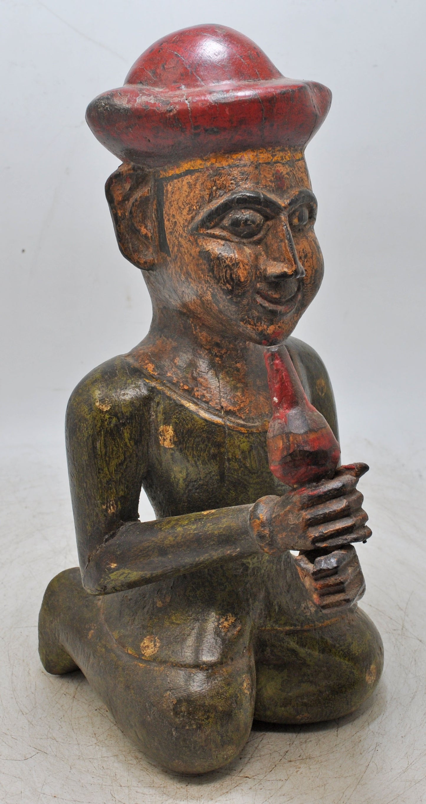 Vintage Wooden Large Musician Man Figurine Original Old Hand Carved Painted