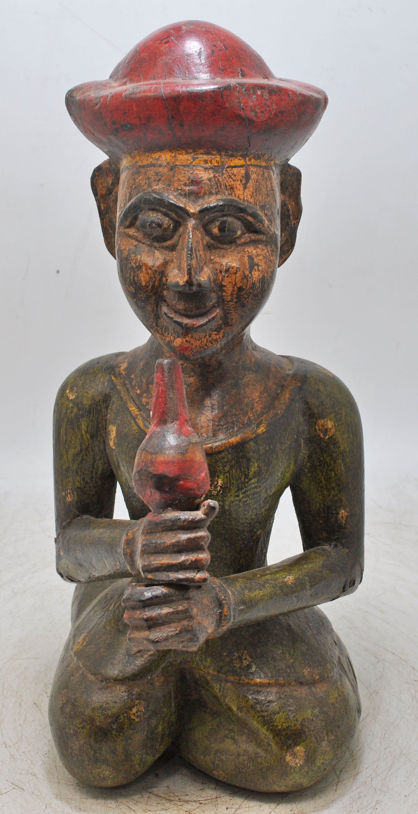 Vintage Wooden Large Musician Man Figurine Original Old Hand Carved Painted