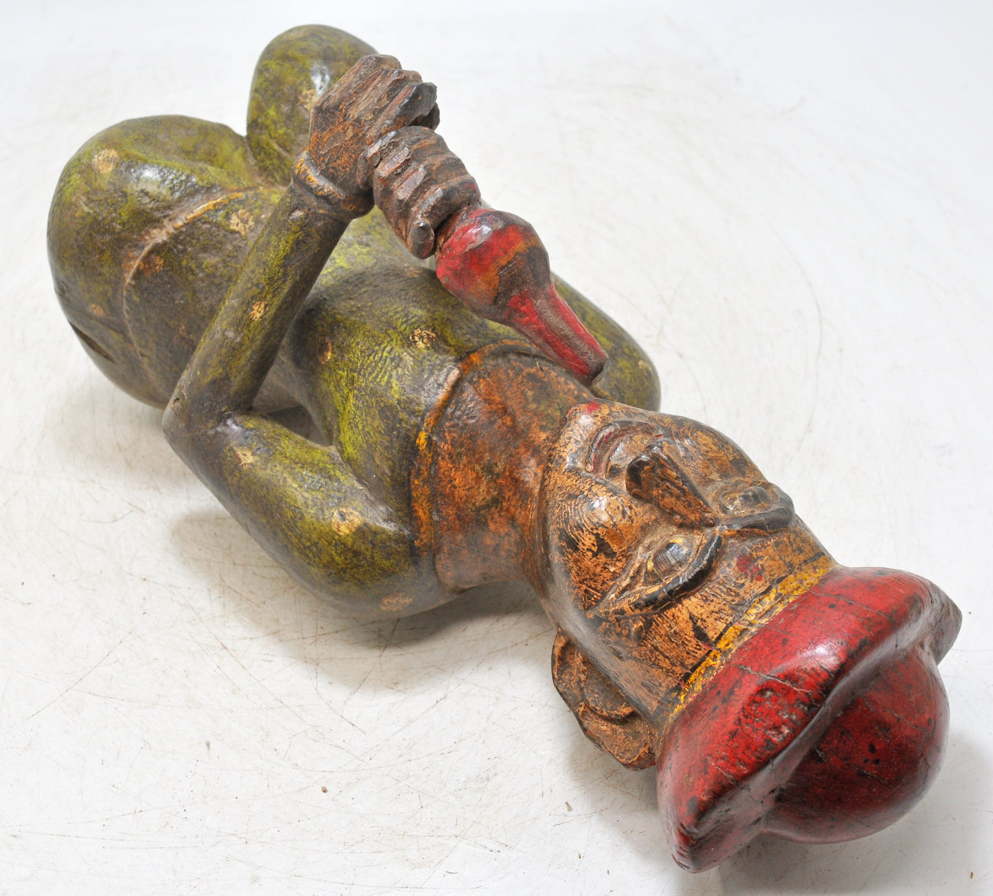 Vintage Wooden Large Musician Man Figurine Original Old Hand Carved Painted