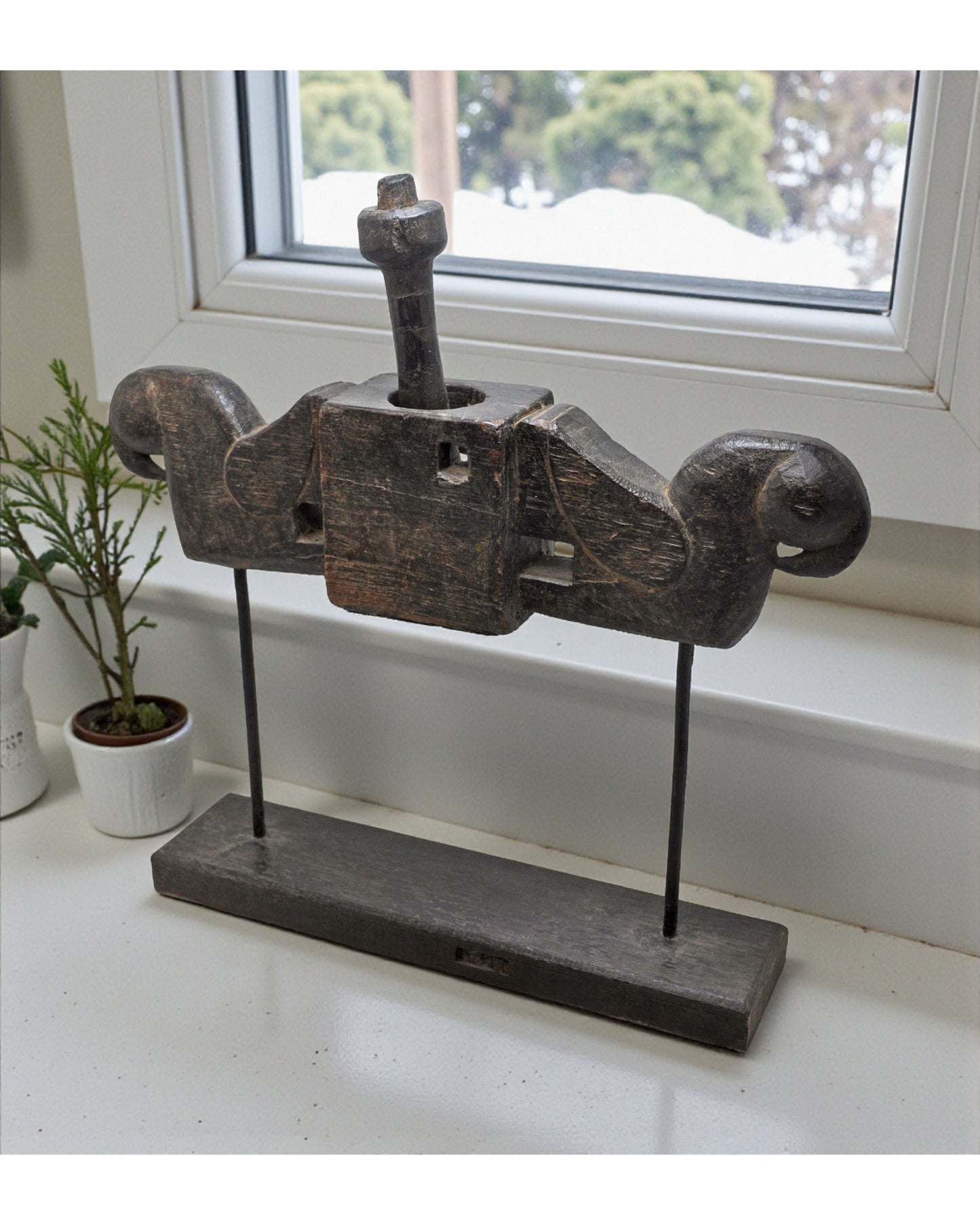Antique Wooden 2 Parrots Shape Juicer Original Old Fine Hand Carved
