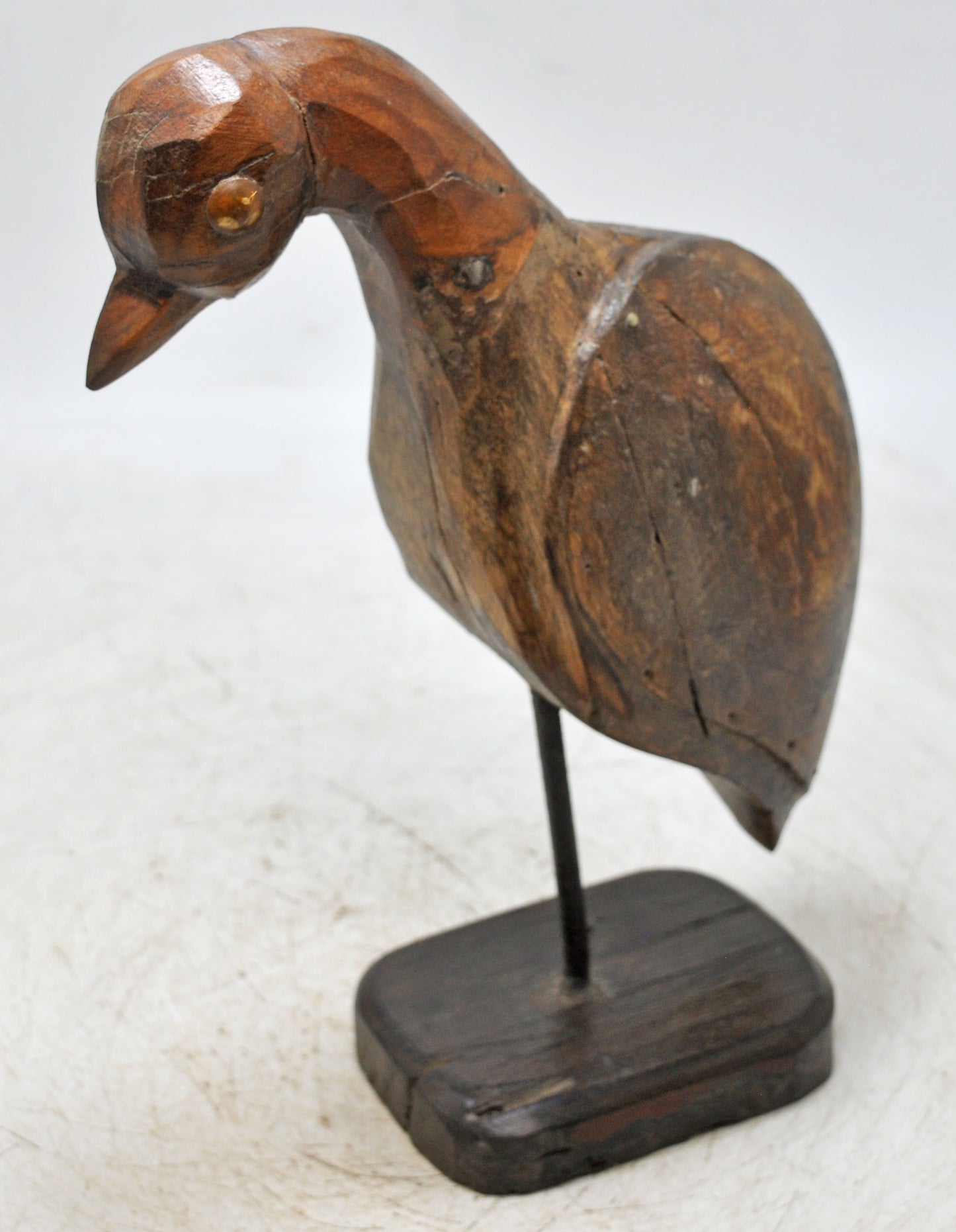 Vintage Wooden Bird Figurine Original Old Hand Carved