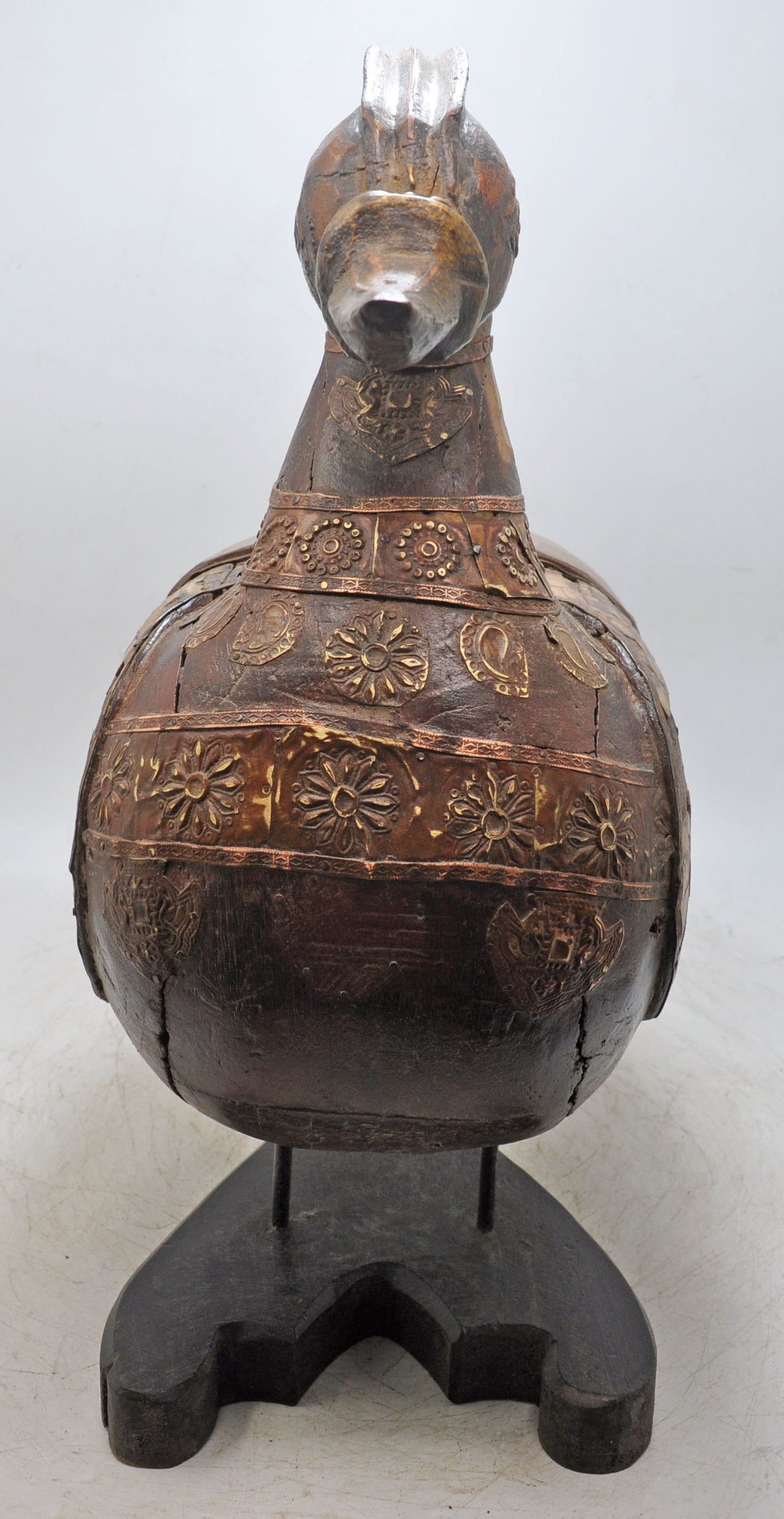 Antique Wooden Large Peacock Figurine Storage Box Very Fine Brass MOP Fitting