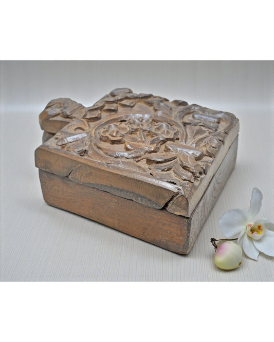 Antique Wooden Kitchenware Spice Box Original Old Hand Carved