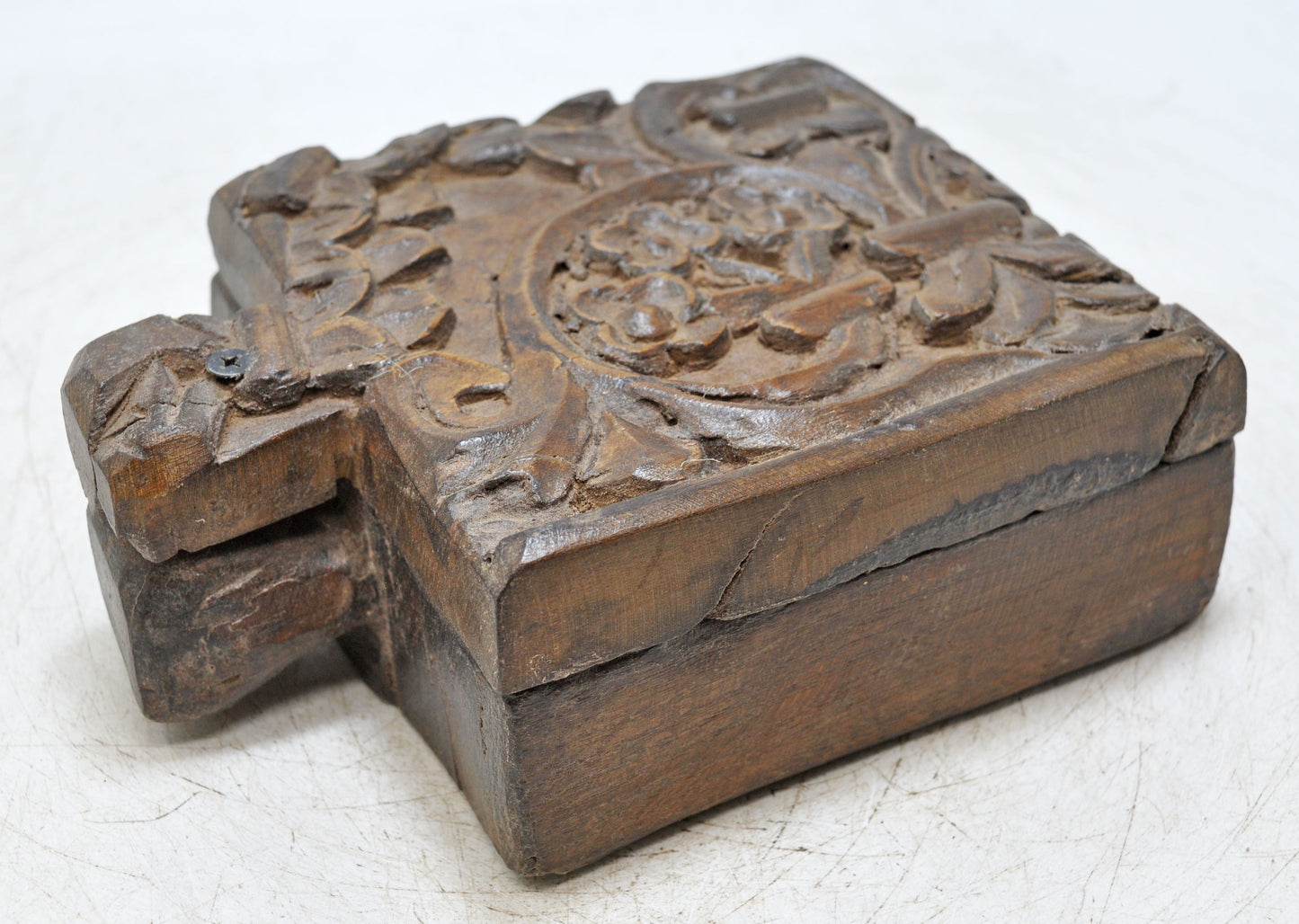 Antique Wooden Kitchenware Spice Box Original Old Hand Carved