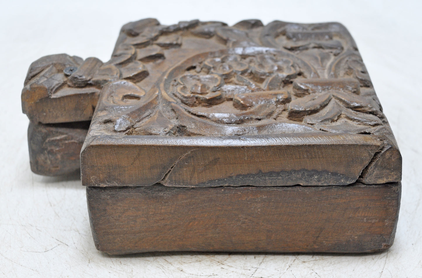 Antique Wooden Kitchenware Spice Box Original Old Hand Carved