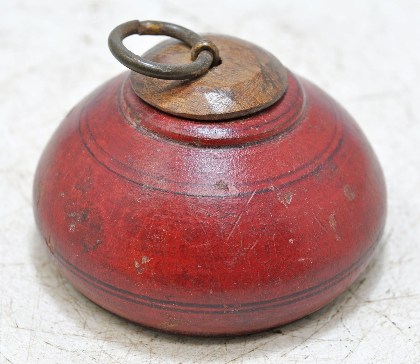 Antique Wooden Round Tobacco Opium Box Original Old Hand Carved Painted