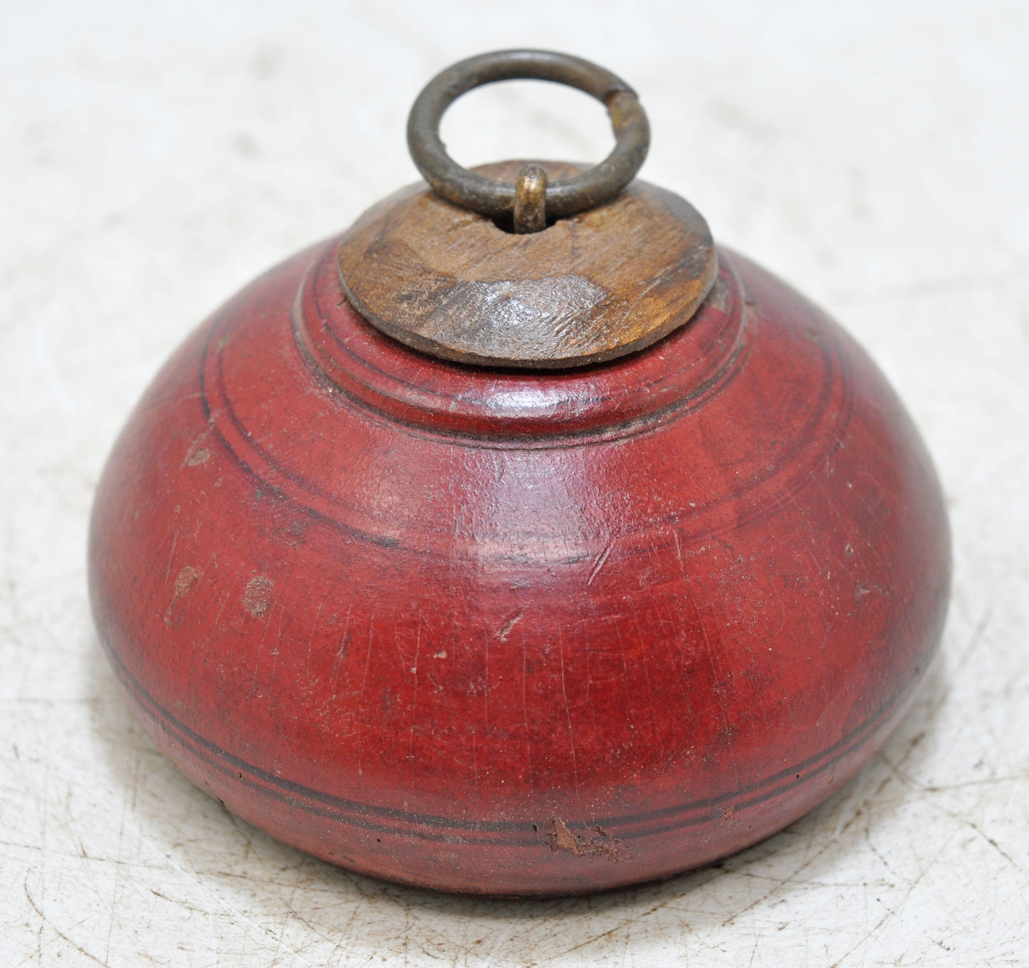 Antique Wooden Round Tobacco Opium Box Original Old Hand Carved Painted