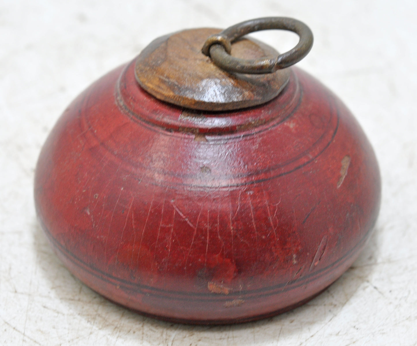 Antique Wooden Round Tobacco Opium Box Original Old Hand Carved Painted