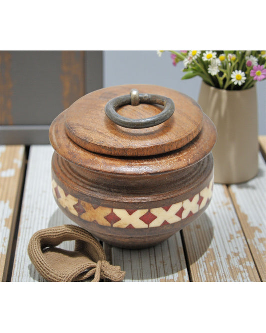 Vintage Wooden Round Water Drinking Lota Pot Original Old Hand Carved