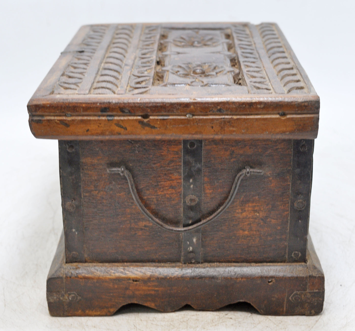 Antique Wooden 2 Drawers Storage Box Original Old Hand Crafted Carved