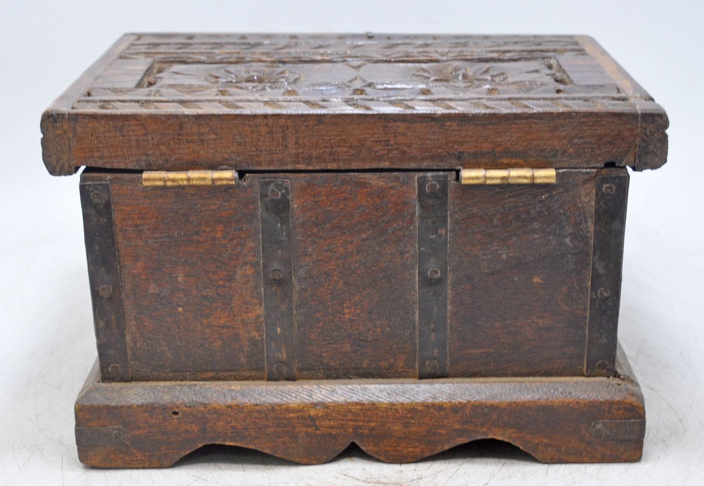 Antique Wooden 2 Drawers Storage Box Original Old Hand Crafted Carved