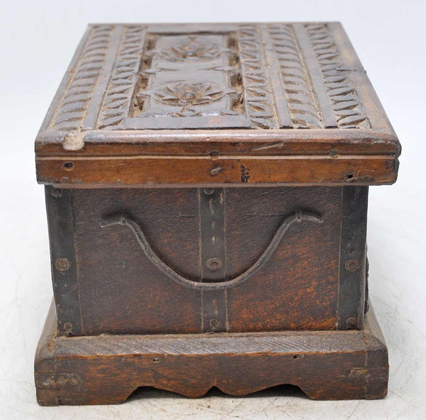 Antique Wooden 2 Drawers Storage Box Original Old Hand Crafted Carved