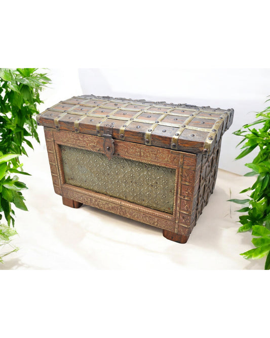Vintage Wooden Storage Chest Box Original Old Hand Crafted Very Fine Brass Fitted