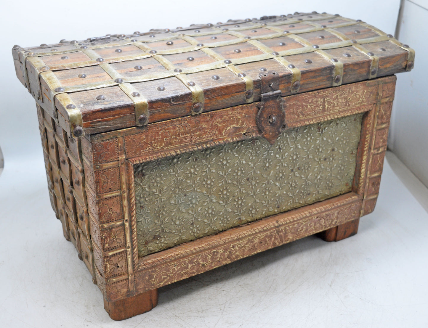 Vintage Wooden Storage Chest Box Original Old Hand Crafted Very Fine Brass Fitted