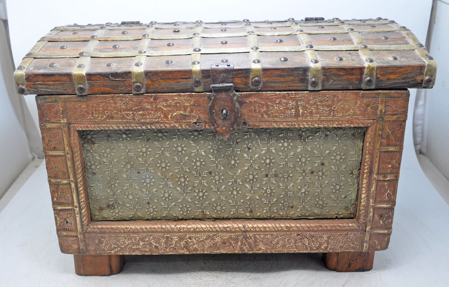 Vintage Wooden Storage Chest Box Original Old Hand Crafted Very Fine Brass Fitted