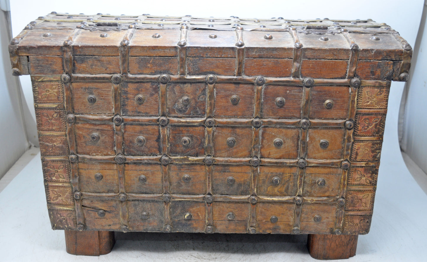 Vintage Wooden Storage Chest Box Original Old Hand Crafted Very Fine Brass Fitted