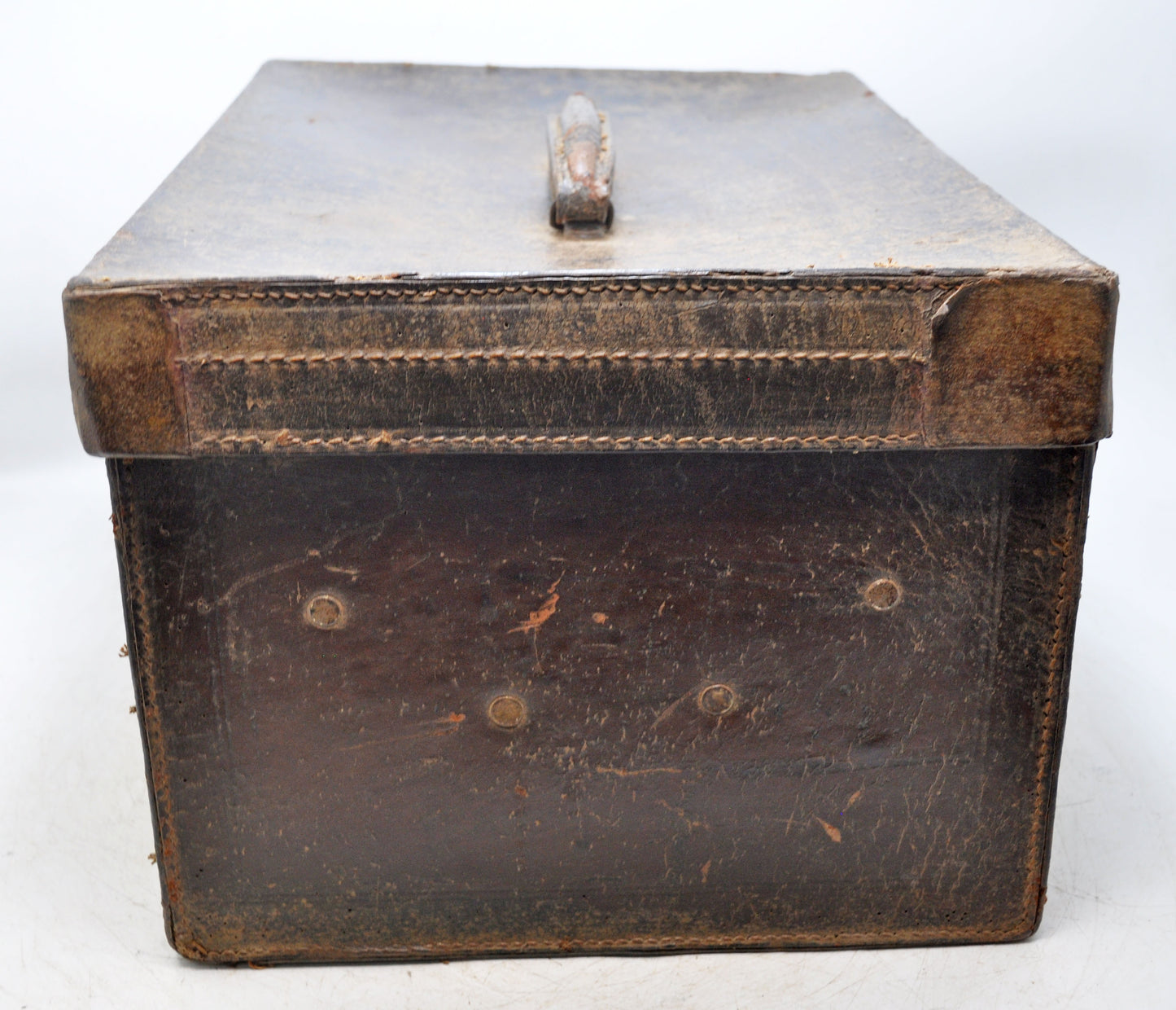 Antique Leather Large Travelling Storage Chest Box Original Old Hand Crafted