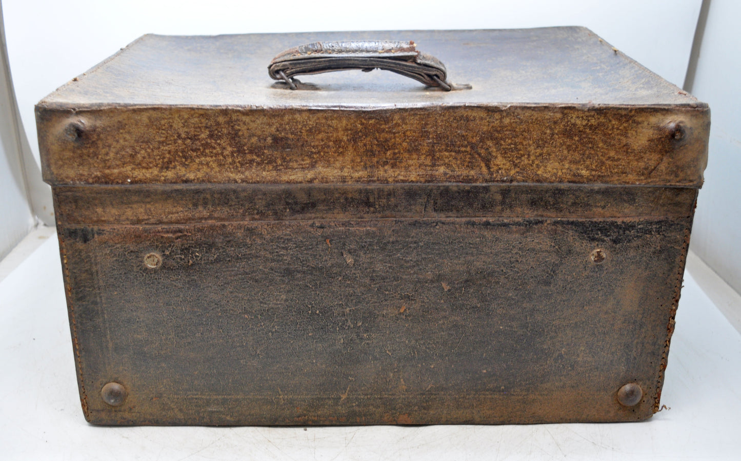 Antique Leather Large Travelling Storage Chest Box Original Old Hand Crafted
