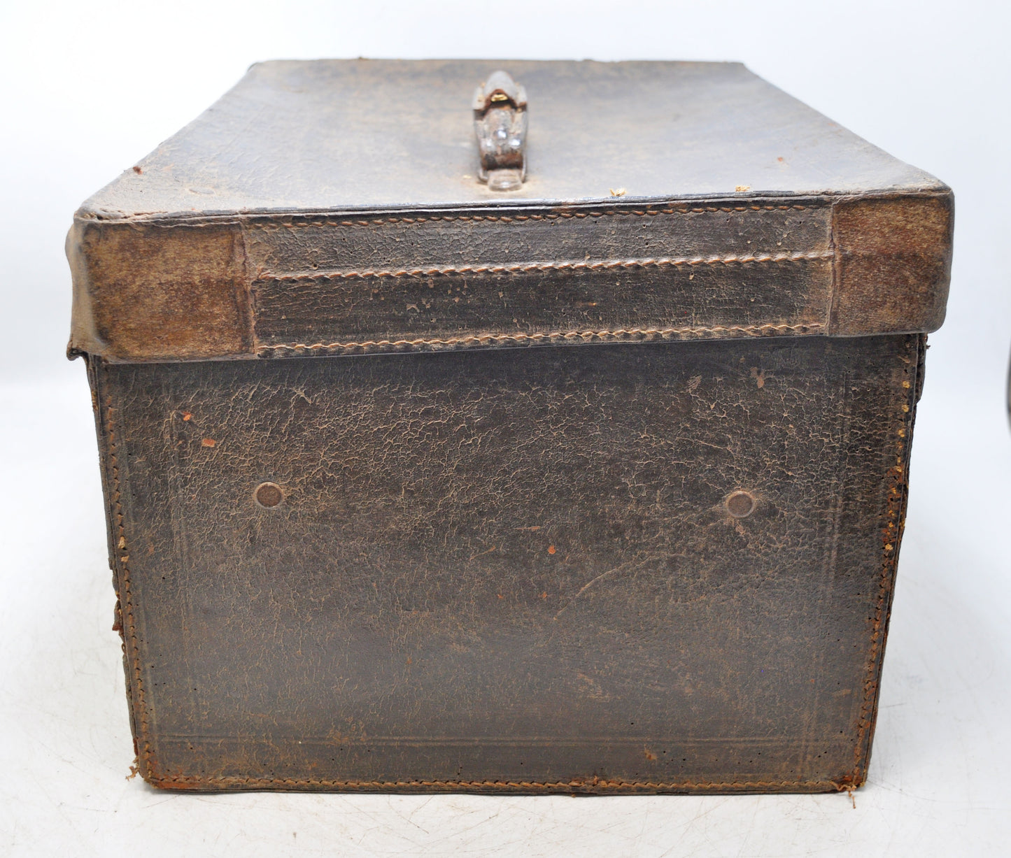 Antique Leather Large Travelling Storage Chest Box Original Old Hand Crafted