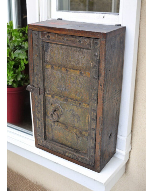 Antique Wooden Wall Hanging Storage Cabinet Orignial Old Hand Crafted Painted