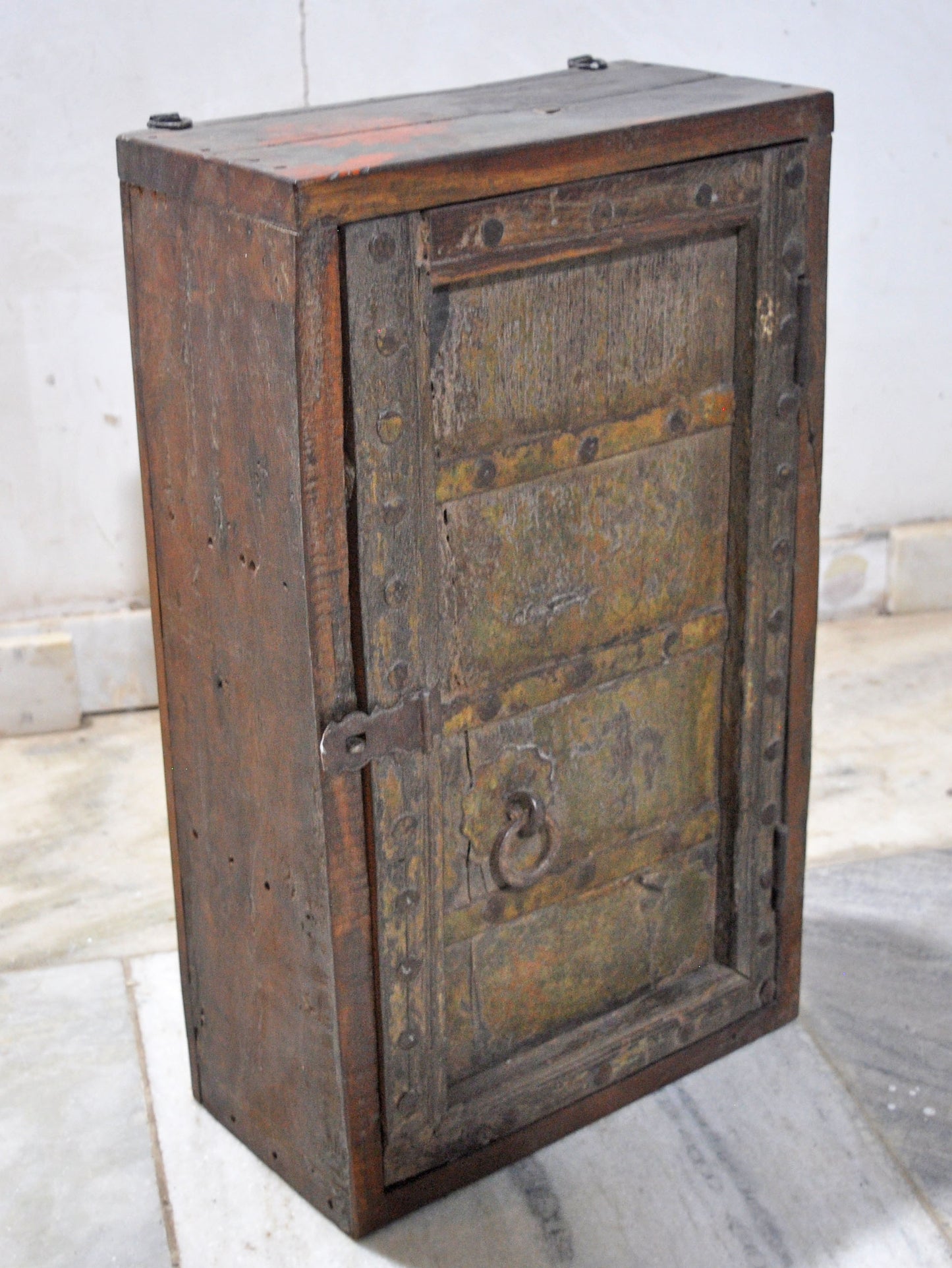 Antique Wooden Wall Hanging Storage Cabinet Orignial Old Hand Crafted Painted