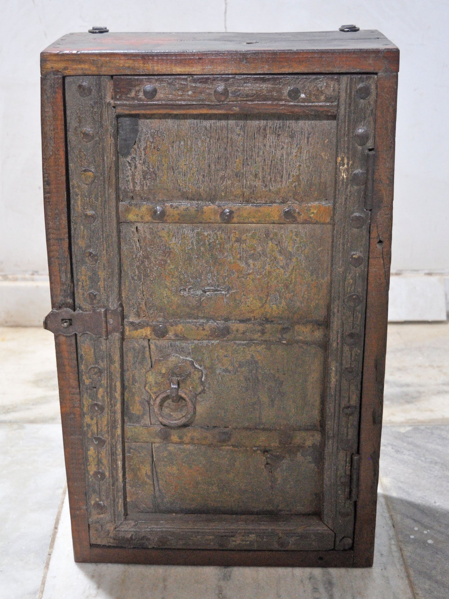 Antique Wooden Wall Hanging Storage Cabinet Orignial Old Hand Crafted Painted