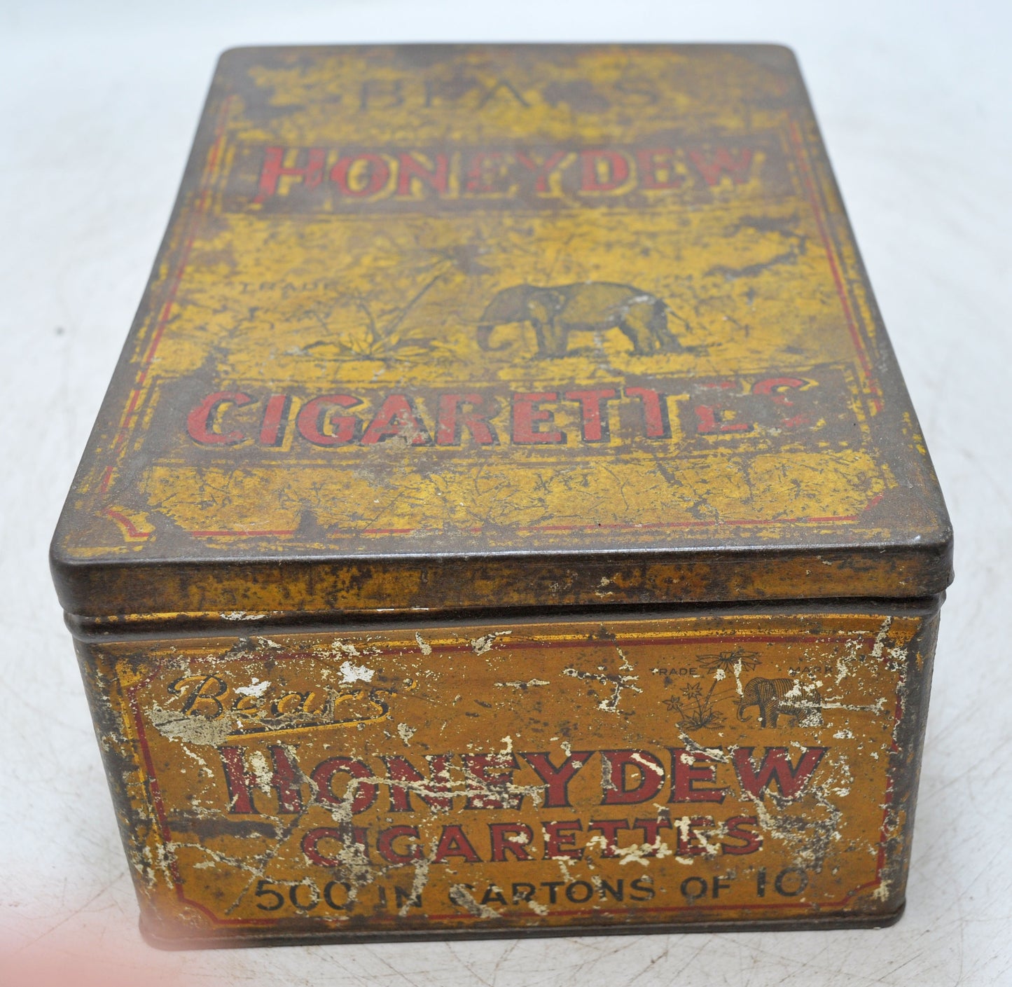 Vintage Ad Sign Tin Box Bears Honeydew Cigarettes Original Old