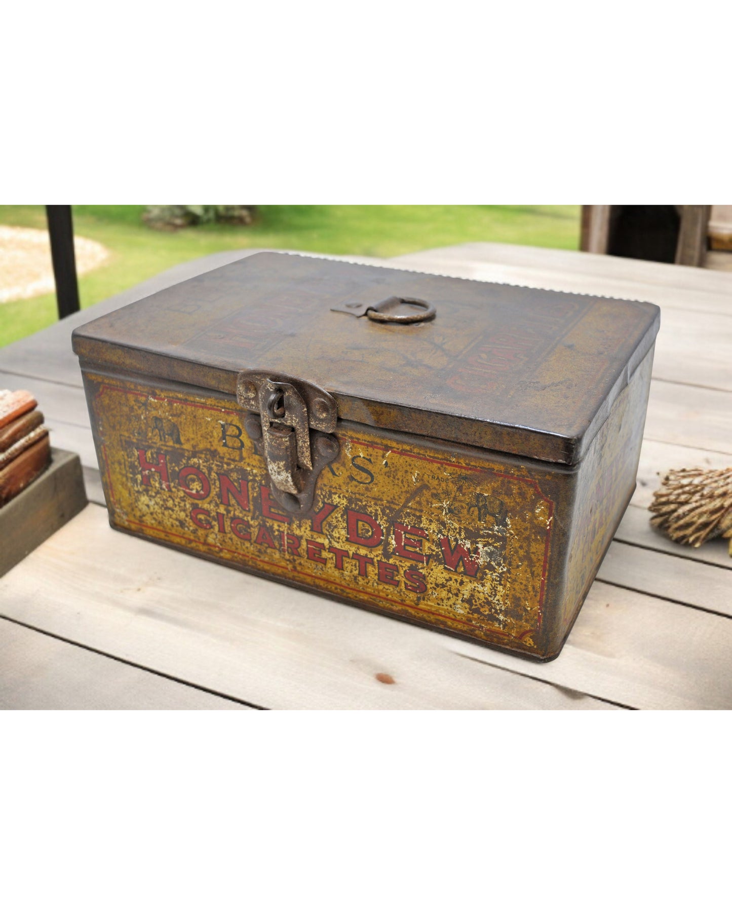 Vintage Ad Sign Tin Box Bears Honeydew Cigarettes Original Old