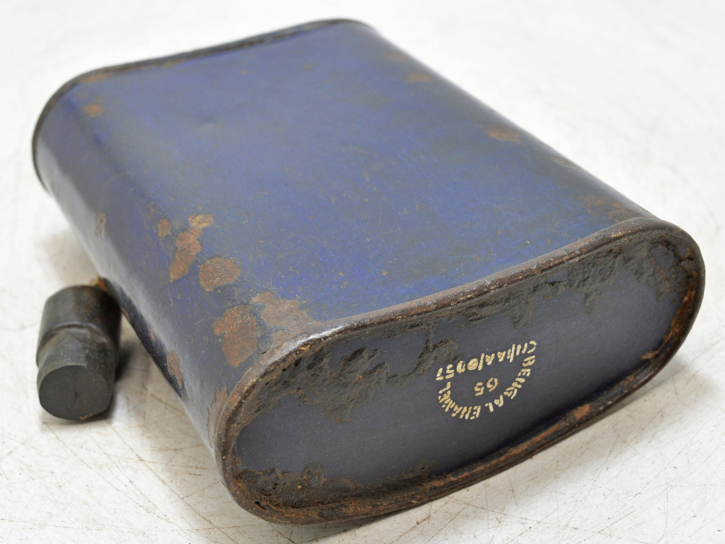 Vintage Iron Enamelware Water Bottle Original Old Hand Crafted Enamel Painted