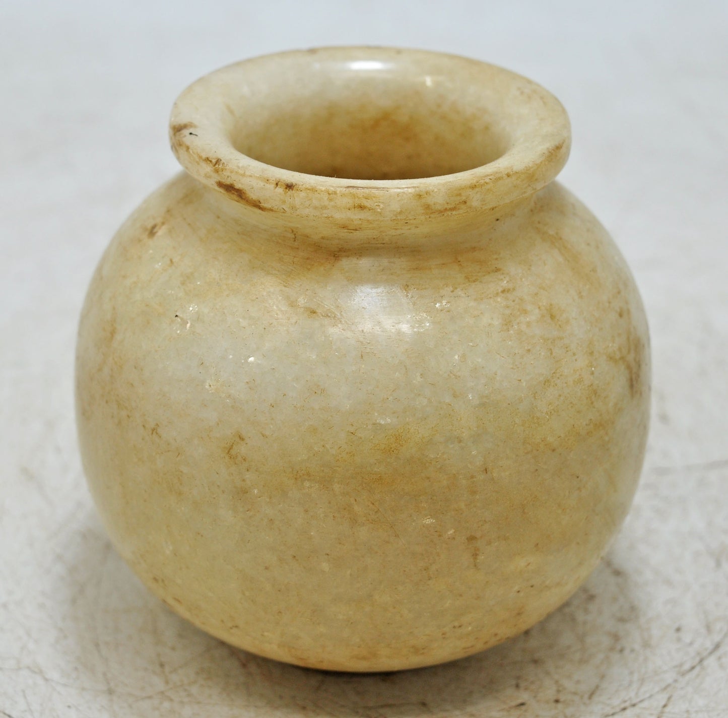 Vintage White Marble Round Water Lota Pot Original Old Fine Hand Carved