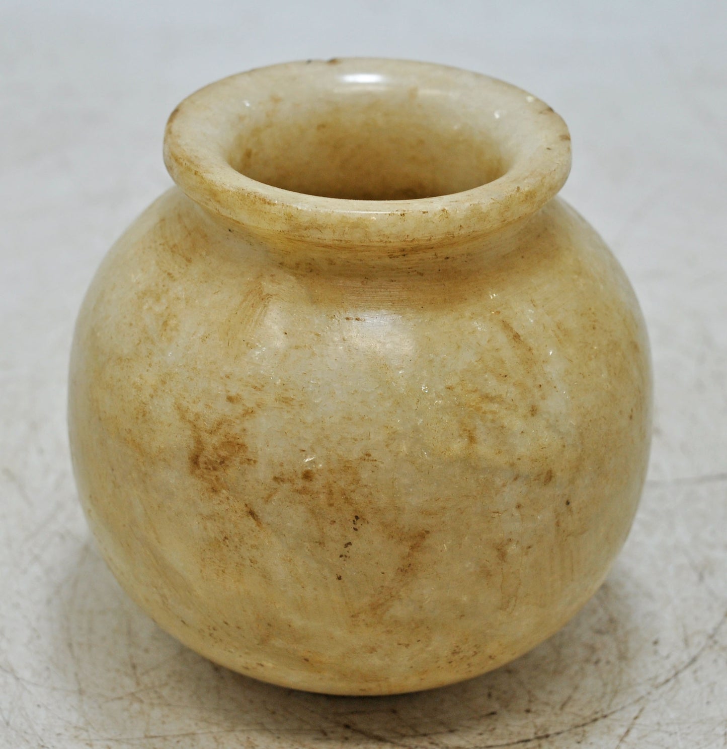 Vintage White Marble Round Water Lota Pot Original Old Fine Hand Carved